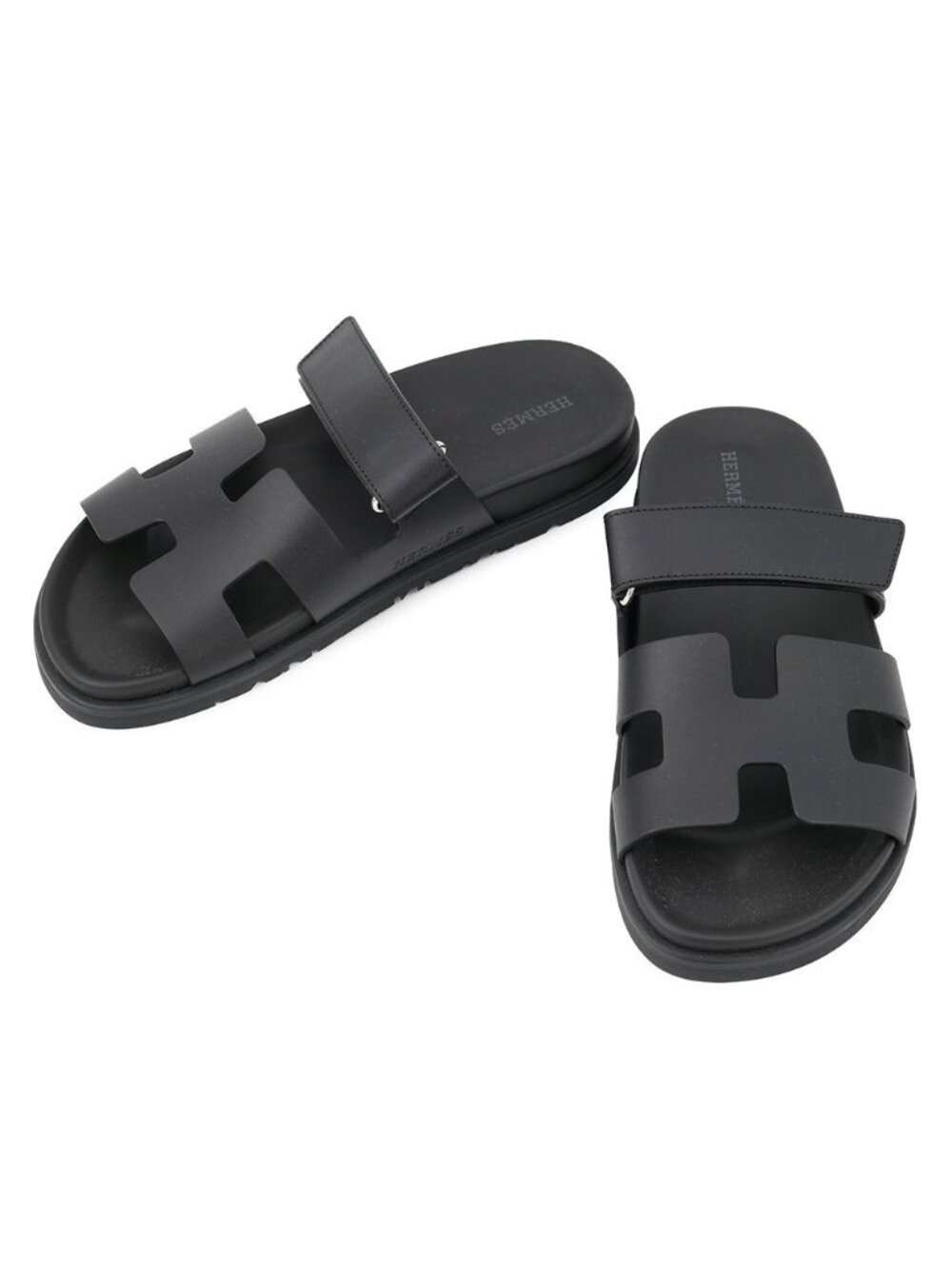Hermes Sandals Chypre Calf Leather Shoes Black 38
